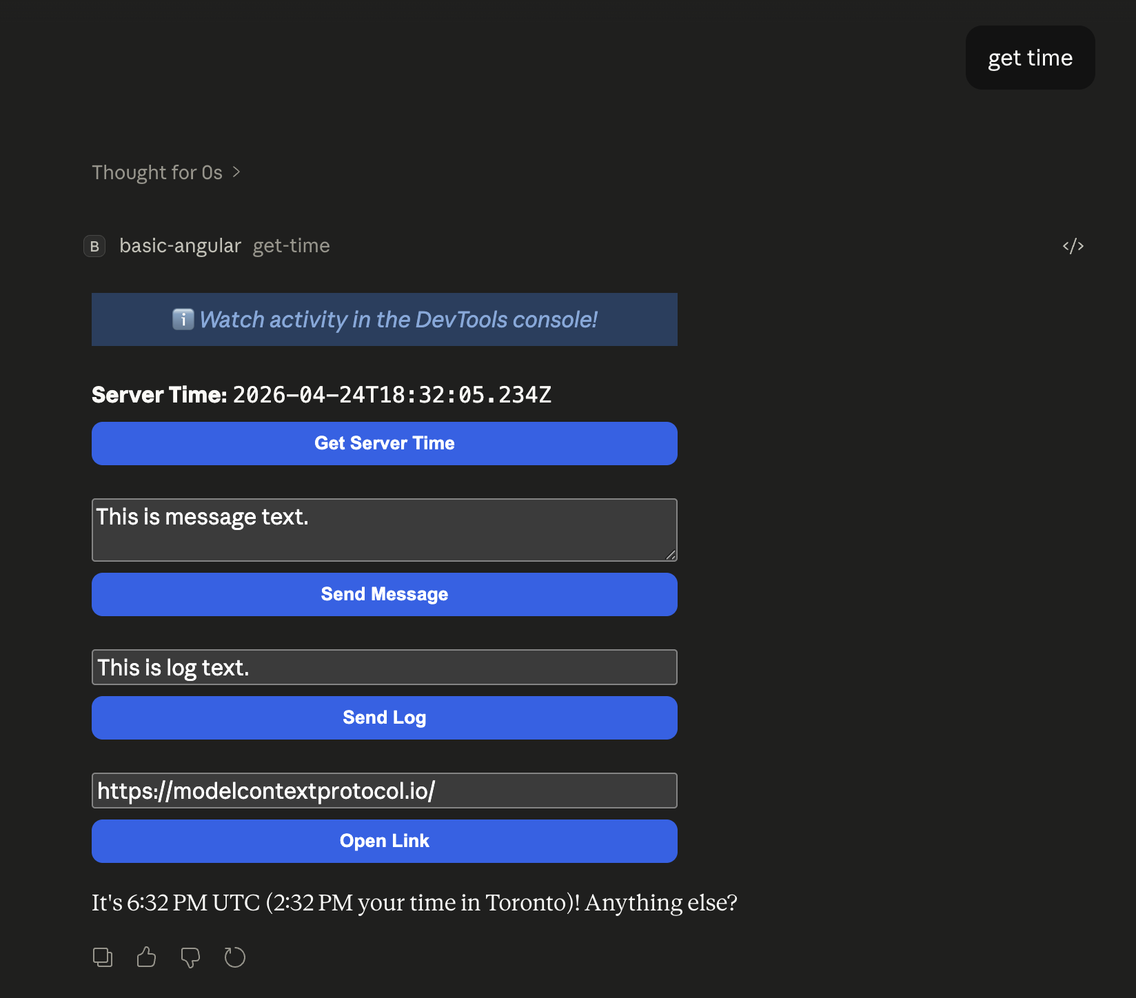 Get Time MCP App running inside Claude Desktop